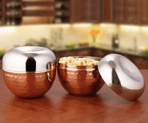 Shri & Sam Nile Stainless Steel Hammered Canister, Set of 2, Copper